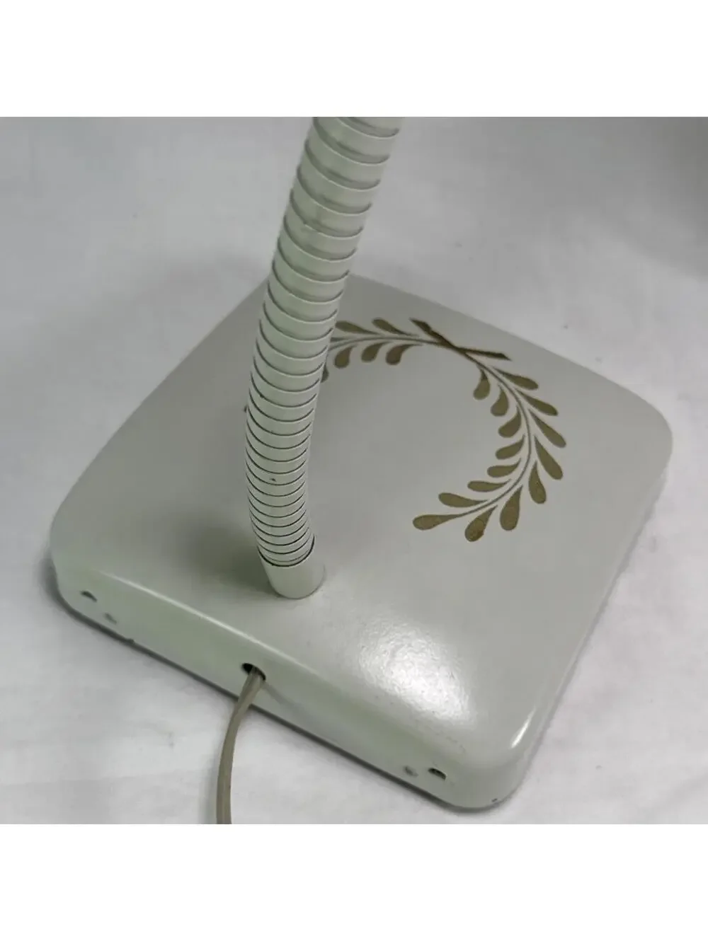 Mid Century 1950's Decorated White French Tole Gooseneck Lamp Ornate Deco Works
